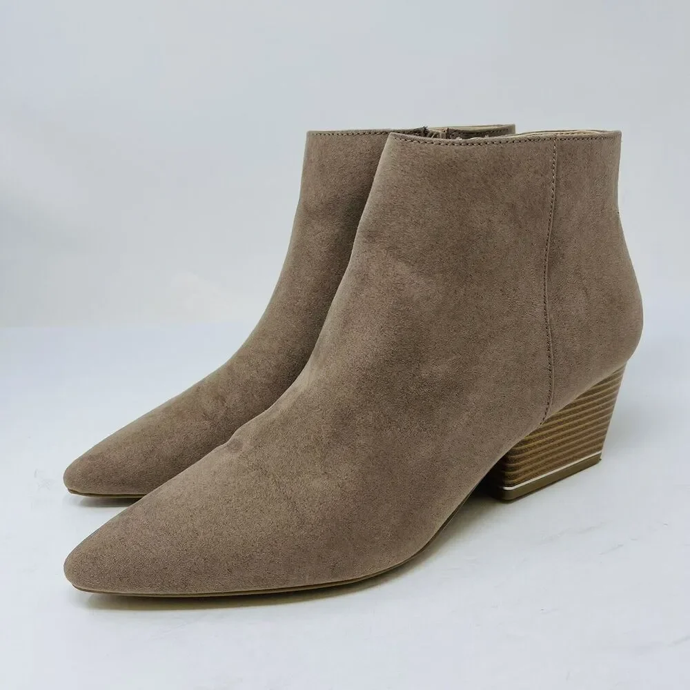 Alfani Womans Sz 9M‎ Armena Pointed Toe Ankle Booties Brown Vegan Suede